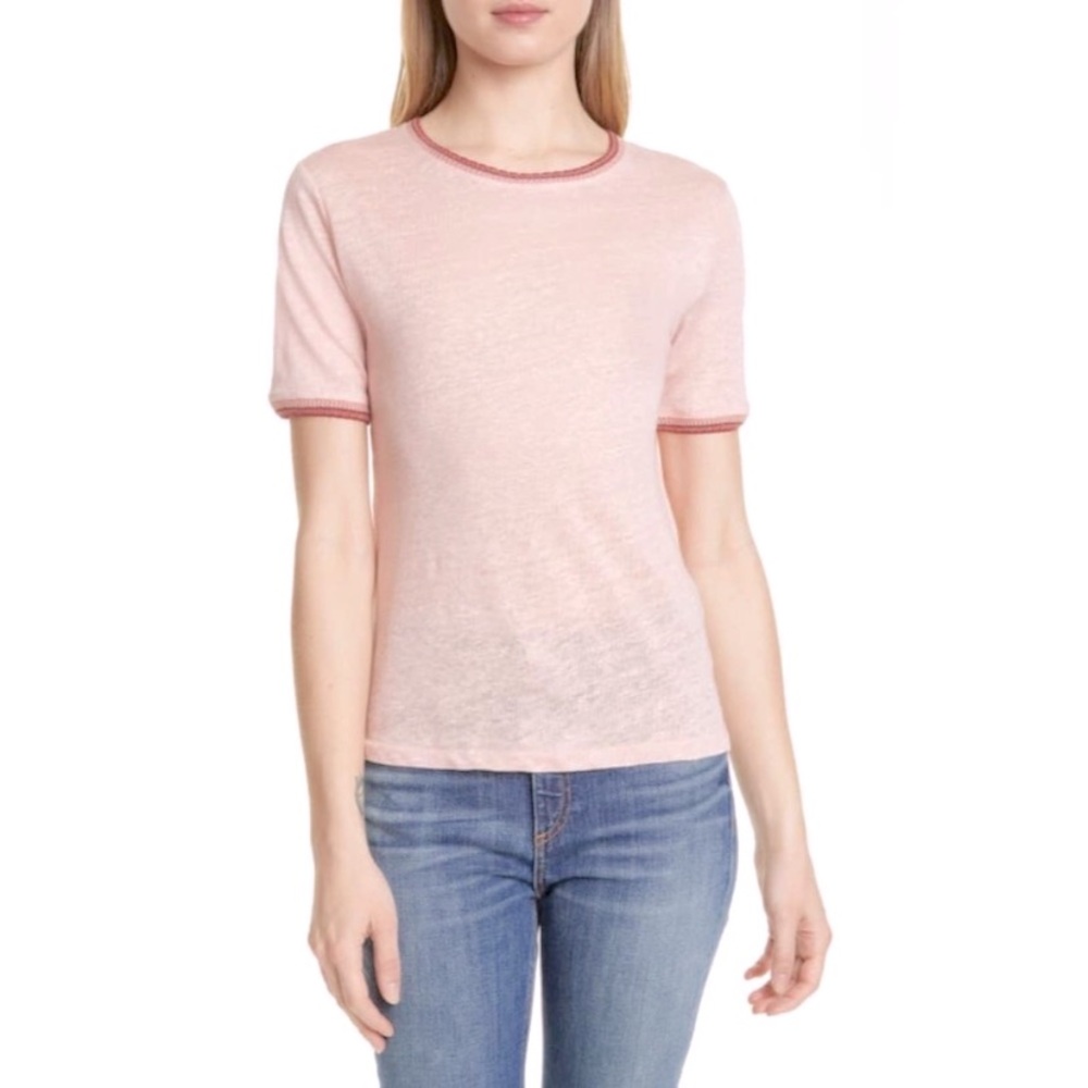 Rag & Bone Molly Pink Linen Tee w/ Crochet Trim